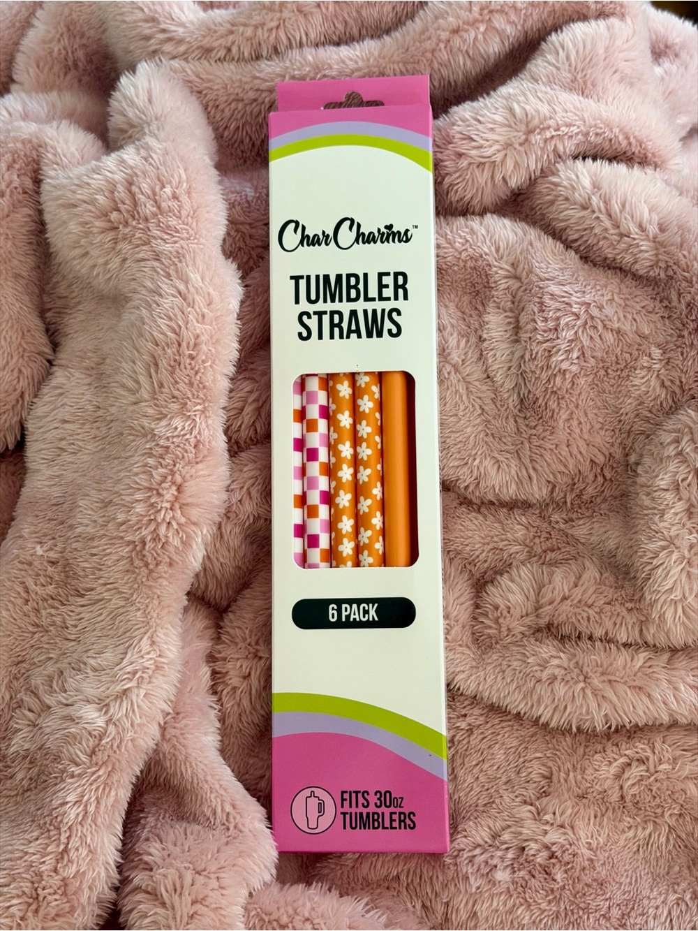 Orange & Pink Tumbler Straws - 6 Pack